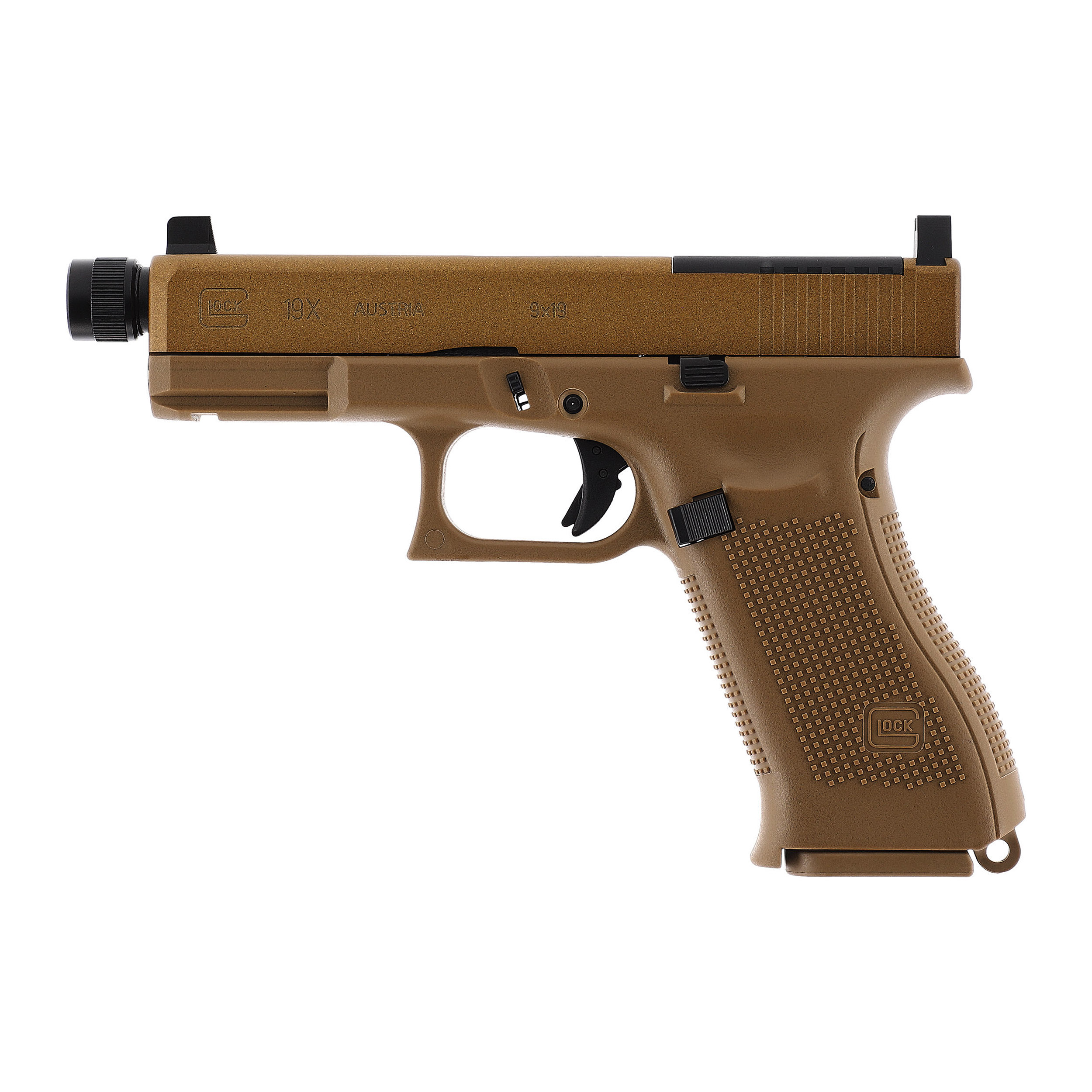 Pistolet wiatrówka Glock 19X blowback 4,5 mm coyote BB CO2 Pistolet wiatrówka Glock 19X blowback 4,5 mm coyote BB CO2